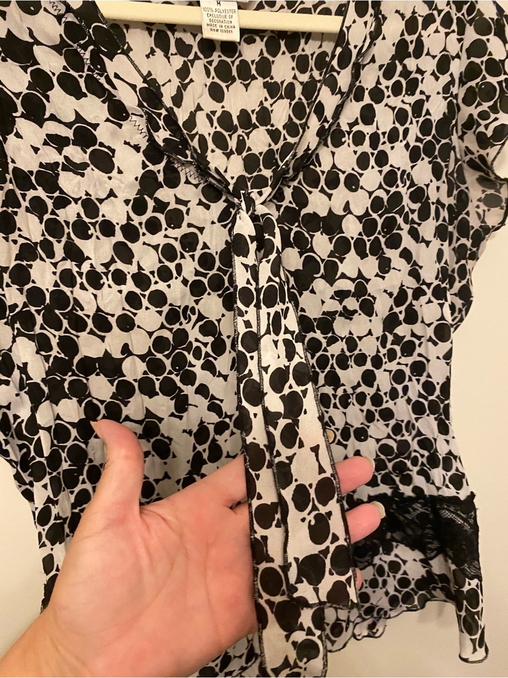 Allison Taylor Black and White Polka Dot Tie Front Blouse